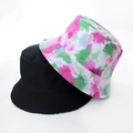 Close-up of double-sided tie-dye bucket hat showing cotton canvas texture and stitching - Colorful Tie Dye