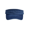 Detail of navy blue washed cotton denim visor with reinforced stitching on the brim - Dark Blue