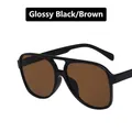 Retro double-bridge aviator sunglasses in polished black frame with brown tinted lenses - Glossy Black Brown