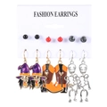 Halloween earring set with pumpkin, ghost, and western boots on a display card - Cowboy Boots Witch Hat Skull Combination Style (0959)