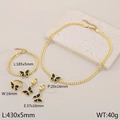 Conjunto joyeria cadena cubana dorada con mariposas negras de acrilico y medidas detalladas - Negro (KS219955-LX)