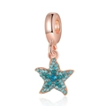 Rose gold starfish charm pendant with blue gradient crystals for ocean jewelry making - Rose Gold Sea Star / Blue Rhinestone