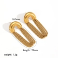 Polished gold stainless steel long chain tassel earrings 70mm drop minimalist design - Gold (TE60330-G)