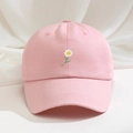 Berretto da baseball in cotone rosa regolabile con margherita ricamata per l'esterno - Rosa Chiaro