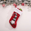 Red knit Christmas gnome stocking with white faux fur trim and gray striped hat gnome - Style A Red Knit Stocking (F-W207) / Red
