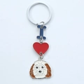 Detail of enamel dog, heart and bone pendants on a silver metal keychain ring - Long-haired White Dog Style (5)