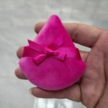 Pink triangle powder puff with ribbon bow, soft crystal velvet for face makeup application - Rose Red