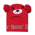 Kids red bear knit balaclava hat with cute pompom ears and windproof neck warmer - Red