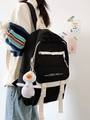 Black high-capacity school backpack with cute duck pendant and campus style design - With Duck Charm / Black