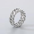 Anillo de cadena de eslabones cubanos de plata en acero de titanio pulido - US 8 / Color Acero(KR101919-KFC)