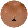 Minimalist gold-tone fishtail pendant necklace with black enamel inlay on model neck - Black Fish Tail Necklace