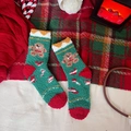 Thick coral fleece Christmas socks in forest green with festive gingerbread man patterns - Yellow Top Gingerbread Man