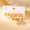 Three-pair gold titanium steel earring set with studs and crystal teardrop pendants - Water Drop Style Set (BJGE0366) / Gold