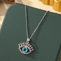 Turkish Evil Eye pendant necklace with multi-colored crystals on a silver chain - Colorful Bead Evil Eye / A2-Silver