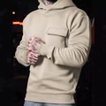 Men's khaki fashion hoodie with front pocket in a slim fit knit cotton design - S / Khaki