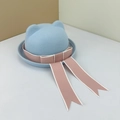 Japanese JK style wool felt cat ear hat for girls with light blue fabric and pink ribbon bow - Adult(57cm) / Snow Blue