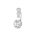 Silver belly button ring with four clear zircons and decorative beaded edges - Silver
