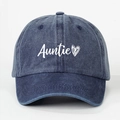 Berretto da baseball unisex in denim lavato blu navy con stampa a cuore Auntie - Taglia unica / Blu navy