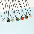 Handmade wire-wrapped natural star-shaped crystal pendants on black cord necklaces - Star-Gold