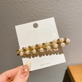 Gold bobby pin hair clip with double rows of white pearls and sparkling rhinestones - Pearl Rhinestone Double Row Clip Long Style (K)