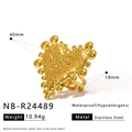 Detailed view of gold stainless steel heart ring with starfish inlay and hammered texture - Gold Heart Hammered Open Ring (NB-R24489)