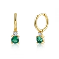 Close-up of S925 needle gold hoop earrings with emerald green and clear cubic zirconia - Green Zirconia