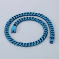 Mens 12mm Cuban link chain necklace in polished electroplated blue stainless steel finish - Blue (KN282334-KJX)