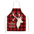 Red and black plaid Christmas apron with white reindeer silhouette and Merry Christmas text - A23-Red Black Plaid New Year Wish