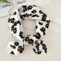 Elegant white cotton linen scarf featuring vintage black and white daisy floral patterns - White Daisy