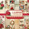 Vintage L'AMOUR 6x6 inch scrapbook paper pad with roses and cupid designs - 21045 24 Images
