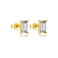 Elegant S925 sterling silver stud earrings with square-cut clear zircon in gold setting - 925 Silver / Gold White