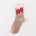 Mid-calf socks in light brown featuring red and white gradient wave patterns on the cuff - One Size / White Red Coffee