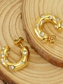 Gold-plated stainless steel C-hoop earrings with sparkling cubic zirconia inlay - C-Shaped White Zircon Gold (MS-59)