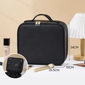 Black large capacity makeup case with LED mirror and cross-grain PU finish in 26cm size - PU Leather Black [No Mirror]