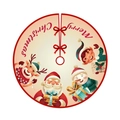 Beige Christmas tree skirt with red border featuring cartoon Reindeer and Santa Claus - Beige Border Cartoon Style (Tree Skirt 007)