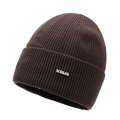 Bonnet en maille marron foncé avec logo métallique NY&JA et texture côtelée classique - Réglable / Café