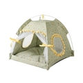 Semi-enclosed mint green floral pet tent house with cooling mat for cats and dogs - Floral Fruit Green