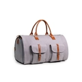 Borsa porta abiti convertibile in tela grigia con dettagli in pelle marrone e tasche - Stile in Tela / Grigio