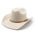 Chapeau de cowboy western crème en feutre avec bandeau tressé marron et détails de glands - M (56-58cm) / Beige
