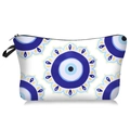 Detail of waterproof Evil Eye makeup bag showing black zipper and nylon handle - Yellow and Blue Mandala Style (207)