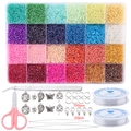 24-compartment glass seed bead set with tools and alloy pendants for DIY jewelry making - 24 Grids Silver Lined Set 1