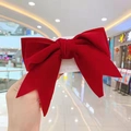 Large red velvet bow hair clip for girls, handmade with soft texture in premium finish - Small Swallowtail Bow / Red
