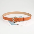 Chic camel brown faux leather belt for women featuring a stylish gold double ring buckle - Camel