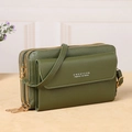 Dark green minimalist multi-layer crossbody phone bag with gold zipper and front pocket - Dark Green