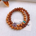 Double-layered wooden bead bracelet set with red agate and amethyst stones in retro style - Amethyst Wood Bead Ethnic Style (28#)