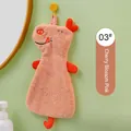 Absorbent coral fleece hand towel in Sakura pink with cute dinosaur cartoon features - Hippo / Sakura Pink