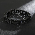 Macro detail of black stainless steel motorcycle chain bracelet with inset crystal accent - Black (KB118440-KHY)