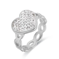 Silver hollow chain ring with a heart-shaped centerpiece pavé set with sparkling rhinestones - US 6 / Silver