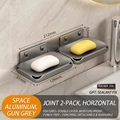 Wandmontierte Seifenschale aus Space-Aluminium in Gunmetal-Grau mit Abflussdesign - Gun Grey - Horizontal Doppelschicht (Abnehmbare Reinigung)