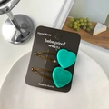 Set of two heart-shaped cyan acetate hair clips on card for women's styling - Heart / 2 Pcs/Set / Green